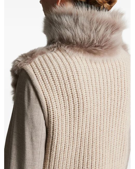 Peserico Brown Ribbed-Knit Shearling Jacket