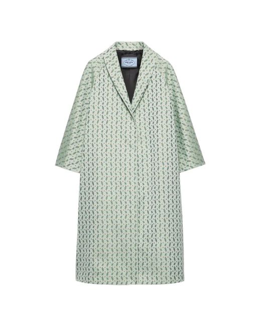 Prada Blue Single-Breasted Floral Jacquard Duchesse Coat