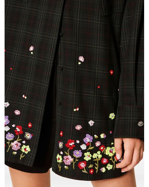 Twinset Black Floral-Embroidered Tartan Shirt