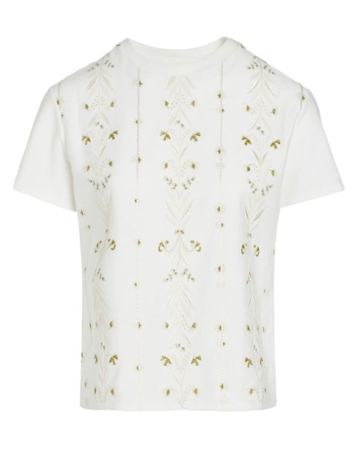 T-shirt en coton à fleurs brodées Giambattista Valli en coloris White