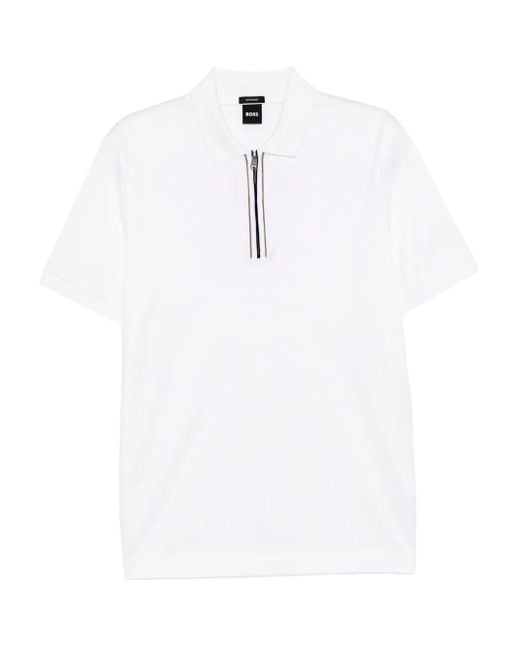 Boss White Zip-Up Polo Shirt for men