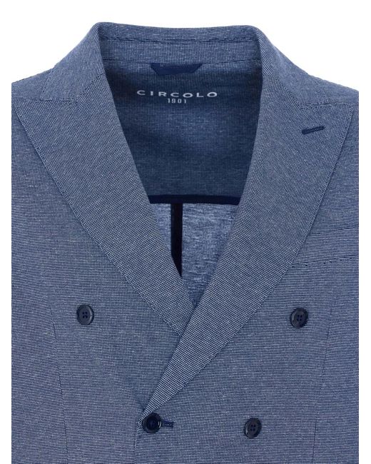 Circolo 1901 Blue Double-Breasted Mini-Check Blazer for men