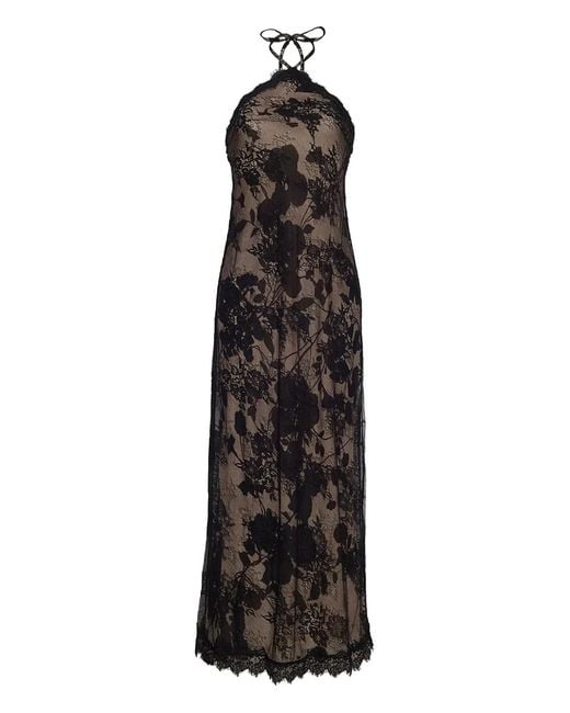 Cara Cara Black Floral-Lace Halterneck Evening Dress