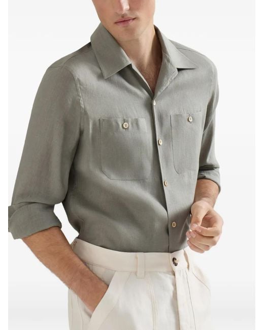 Brunello Cucinelli Gray Linen Shirt for men