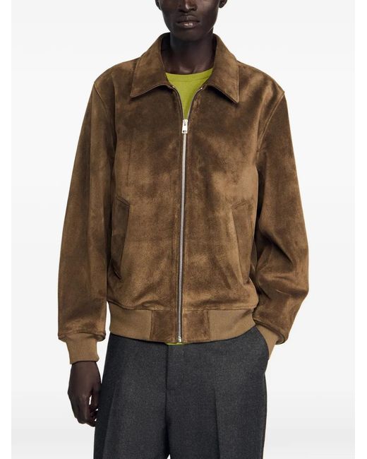 Sandro Brown Quilted Zip Jacket for men