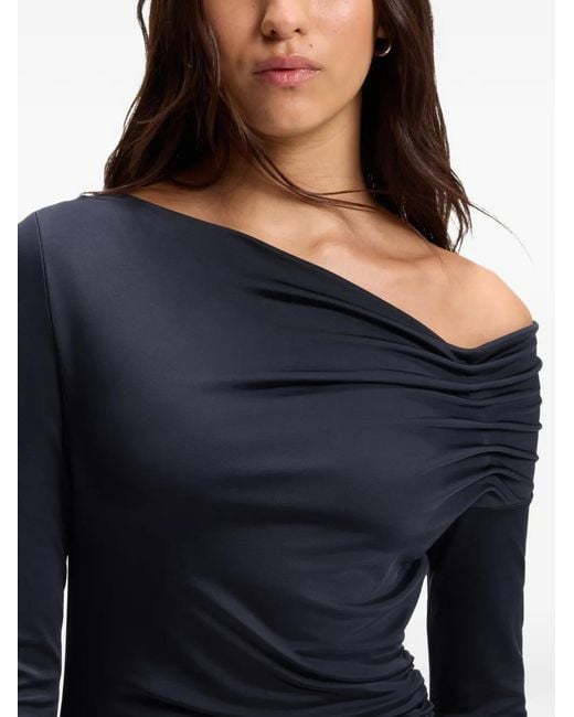 Boss Blue Asymmetric-Neck Ruched-Detailing Midi Dress