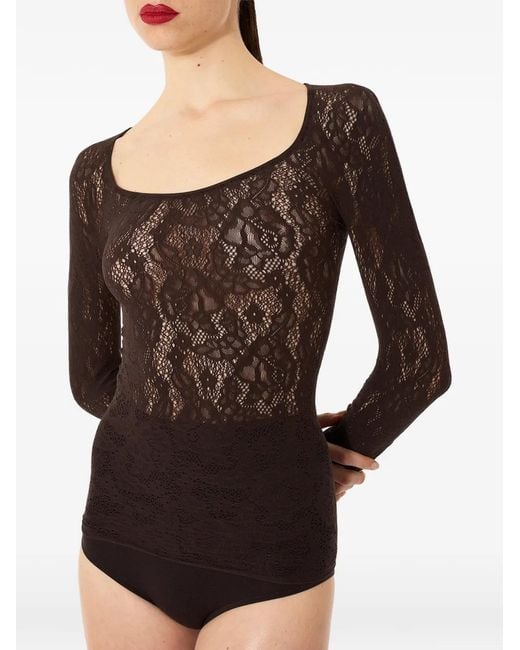 Wolford Brown T-Shirt Infinite Rose À Manches Longues