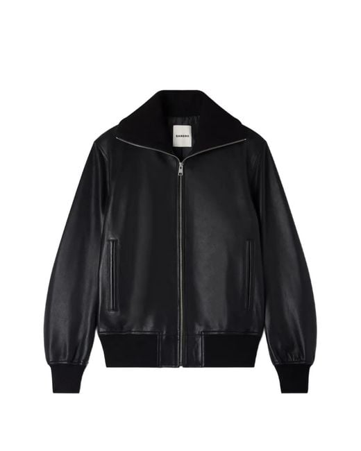 Sandro Black Zip-Up Leather Jacket for men