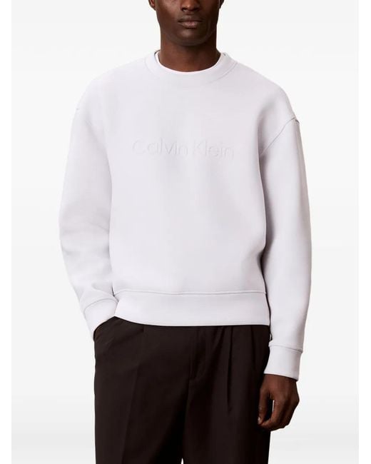 Calvin Klein White Logo-Embossed Dropped-Shoulder Sweatshirt for men