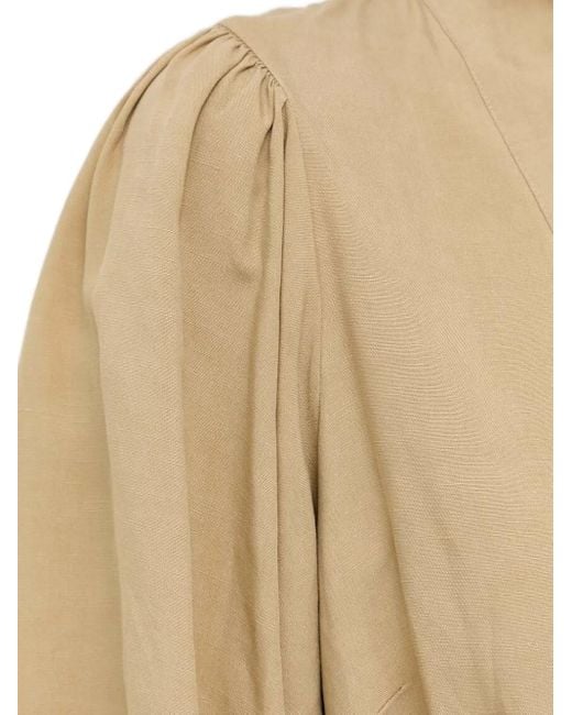 Notes Du Nord Natural Puff-Sleeve V-Neck Dress