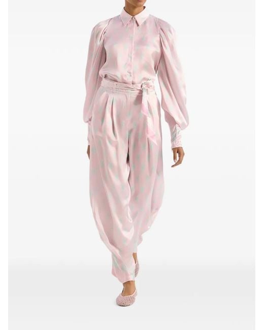 Genny Pink Patterned Pleated Trousers