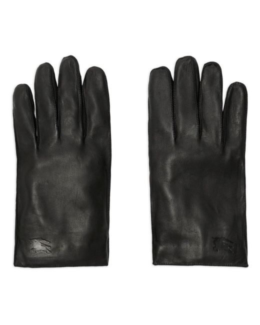 Burberry Black Logo-debossed Leather Gloves for men