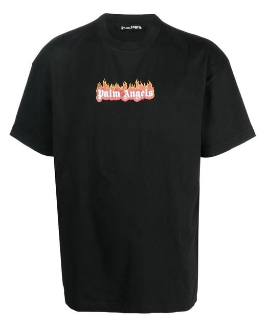 Palm Angels Black Burn Logo T Shirt for men