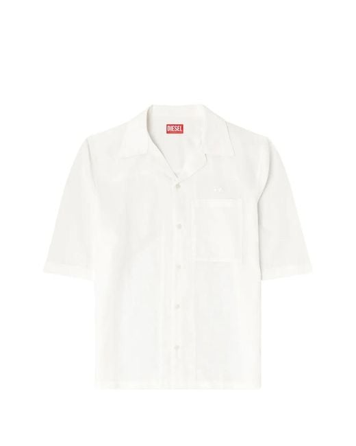 DIESEL White Linen-Blend Shirt With Short Sleeves for men