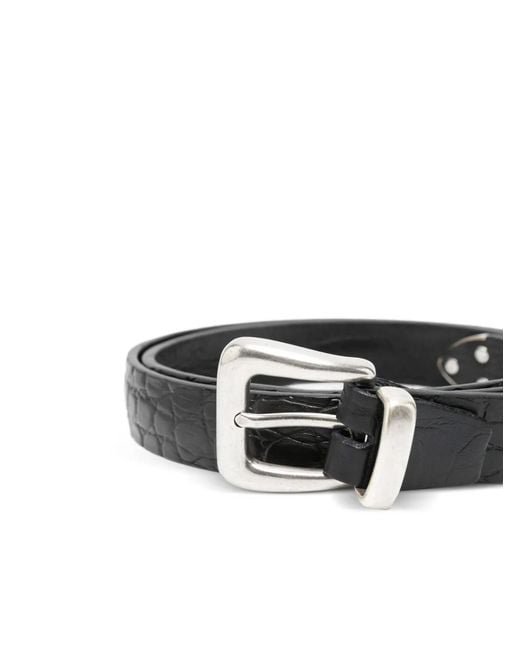 Eraldo Black Crocodile-Effect Buckle Belt for men