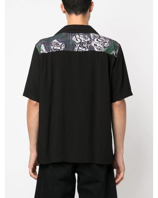 Perks And Mini Black Skull-Print Bowling Shirt for men