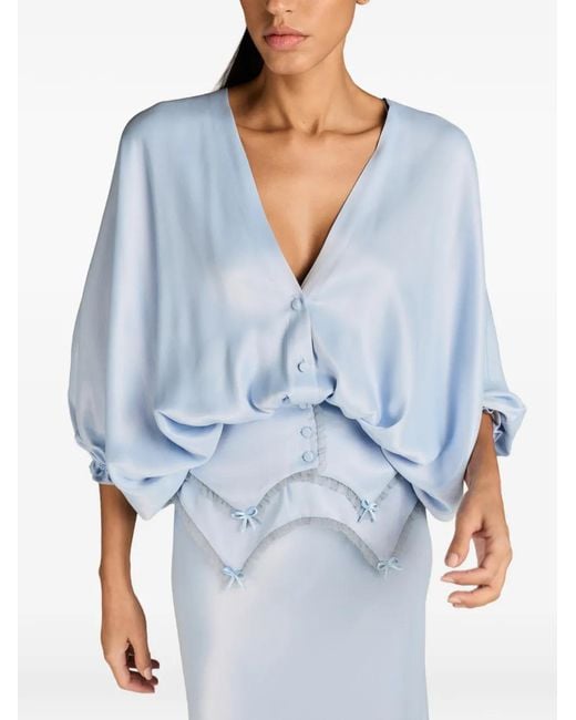 MARK-OFF Blue Lina Puff-Sleeved Blouse