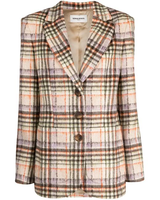 Sonia Rykiel Brown Check-Pattern Notched-Lapel Blazer