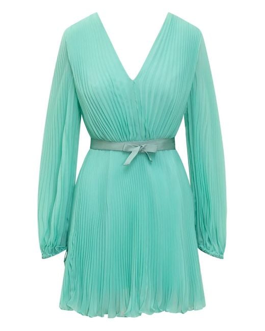 Max Mara Blue Plissé Mini Dress