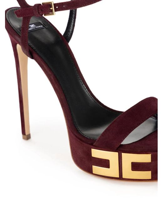 Elisabetta Franchi Brown 135Mm Logo Suede Platform Sandals