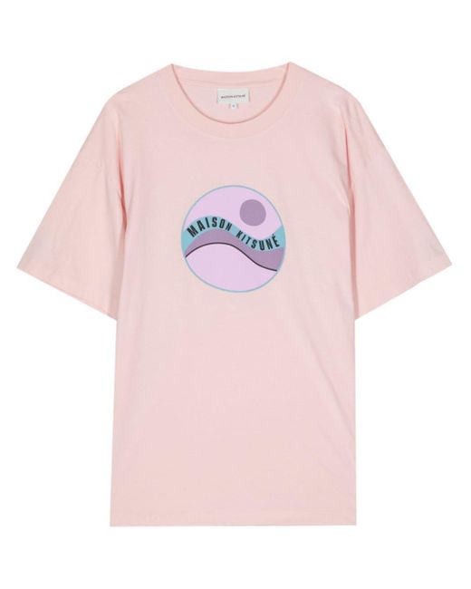 Maison Kitsuné Pop Wave Katoenen T-shirt in het Pink