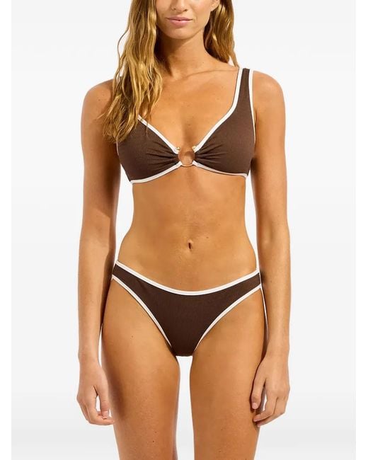 Seafolly Black Ribbed-Knit Ring-Detail Bikini Top