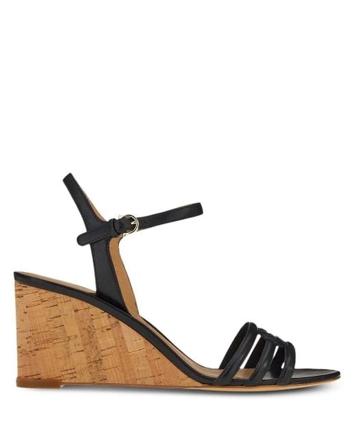 Ferragamo Black Fieri Leather Wedge Sandals