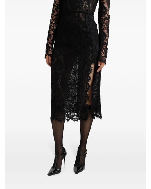 Dolce & Gabbana Black Midi Floral-Lace Dress