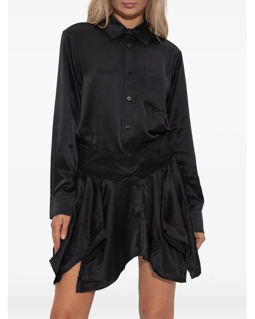 Alexander Wang Black Cut-Off Layered Shirt Mini Dress