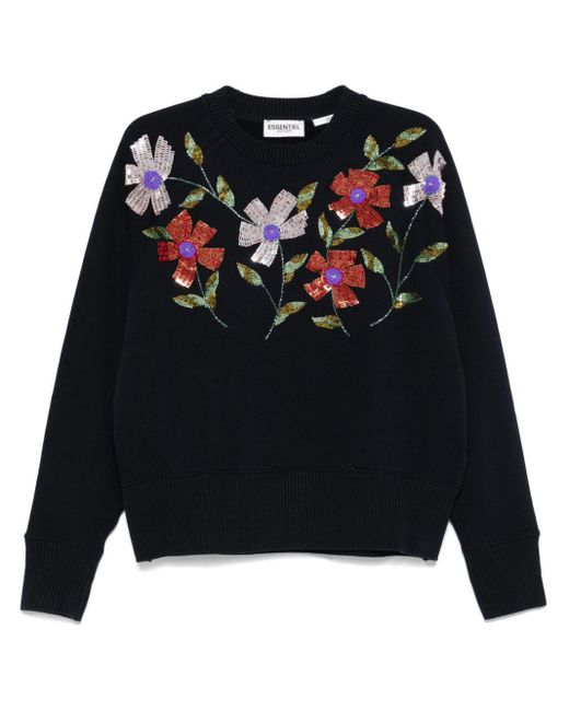Essentiel Antwerp Black Organic Cotton Sequin-Embellished Sweatshirt