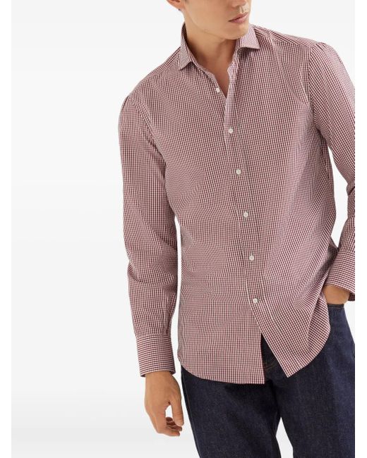 Brunello Cucinelli Purple Check-Pattern Shirt for men