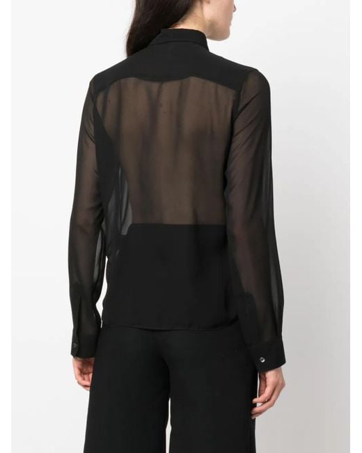 Aspesi Black Semi-Sheer Construction Silk Blouse