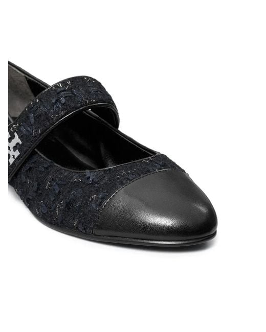 Tory Burch Black Tweed Cap-Toe Ballet Flats