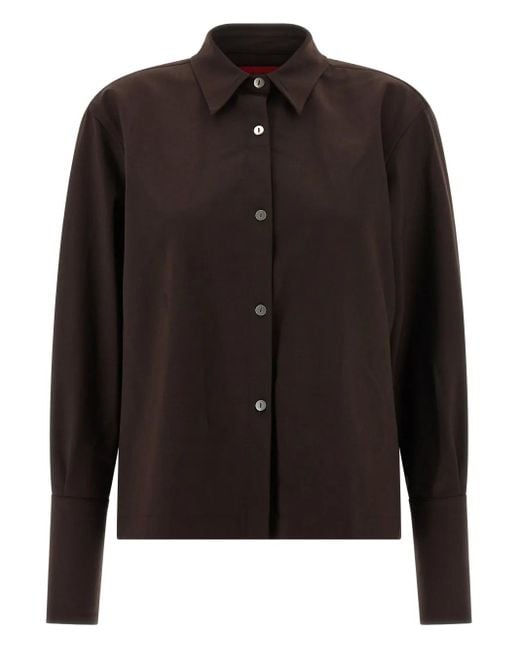 Thelatest Black Cuffed-Button Long Sleeves Shirt