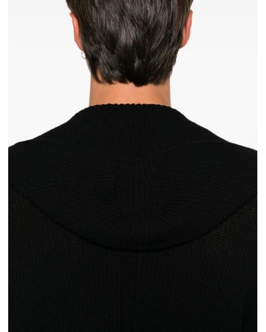 Rick Owens Black Ribbed-Knit Zip-Up Hoodie for men