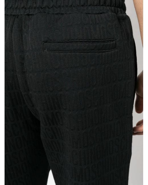 Moschino Black Logo-Pattern Elasticated-Waistband Track Pants for men