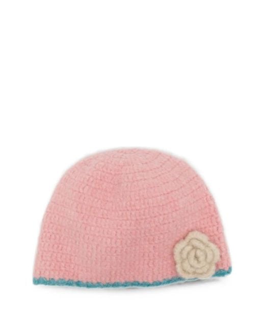 Rockfish Pink Gehäkelte Beanie Mit Blumen-Patch