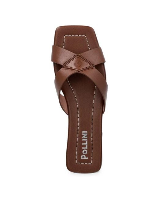 Pollini Brown Pantoletten Mit Eckiger Kappe