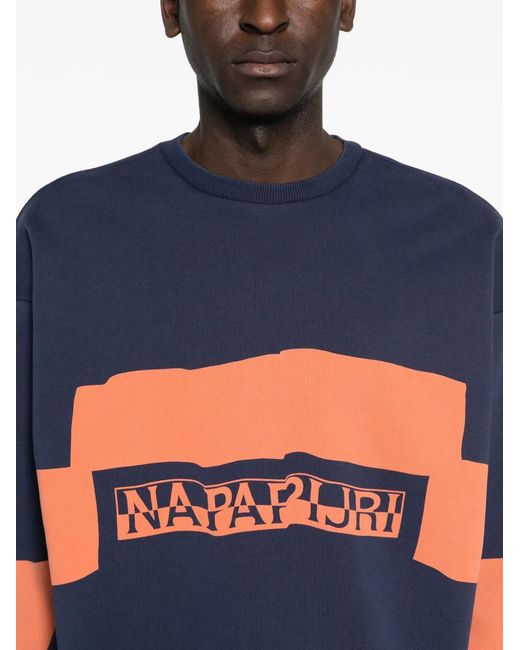 Napapijri Blue Logo Striped Sweatshirt for men