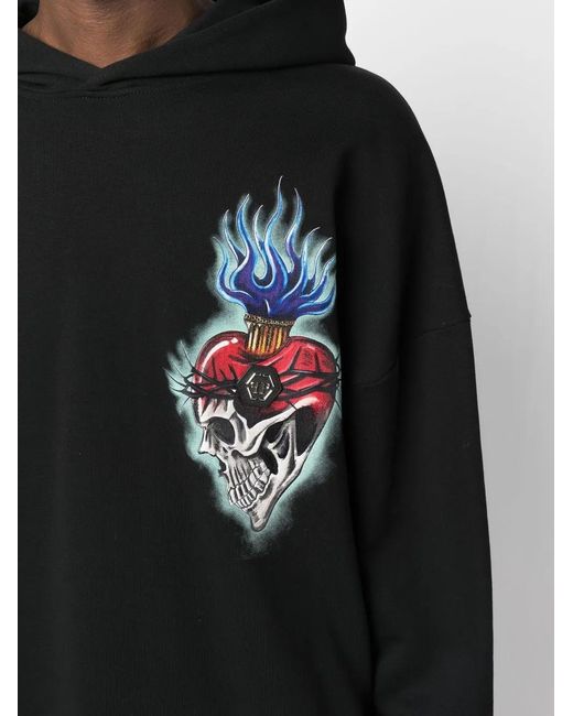 Philipp Plein Black Love Graphic-Print Hoodie for men