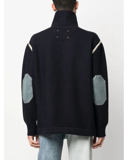 Maison Margiela Blue Elbow-Patch Knitted Jumper for men