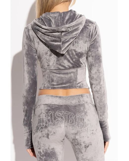 M I S B H V Gray Rhinestone-Logo Cropped Hoodie
