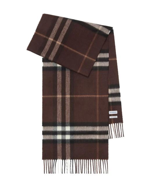Check-pattern fringed scarf Burberry de color Brown