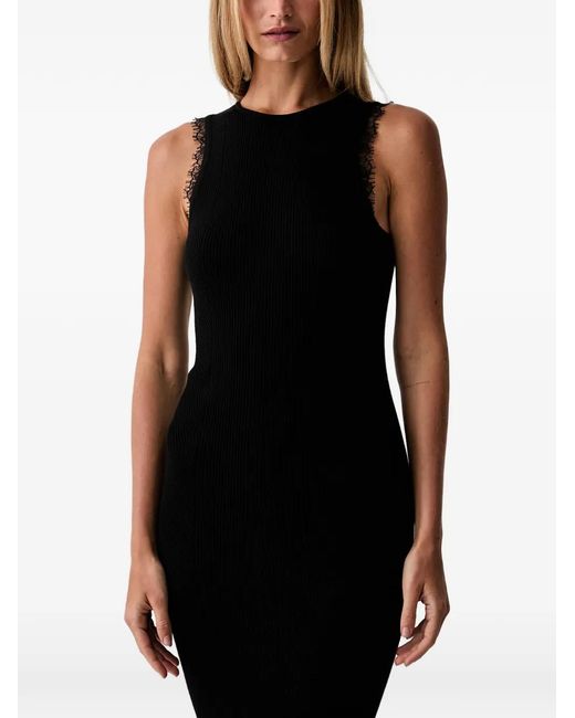 Twinset Black Midi Lace-Trim Ribbed-Knit Dress