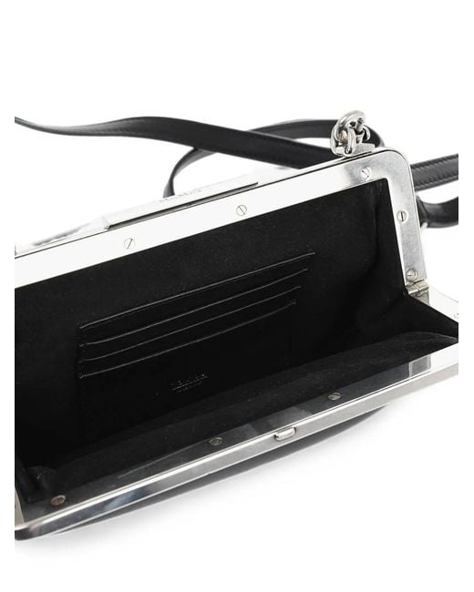 Max Mara Black Snap-Closure Leather Clutch Bag