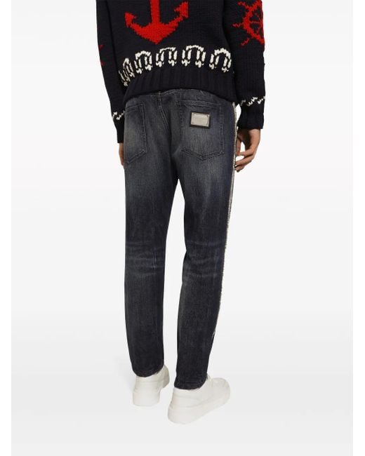 Dolce & Gabbana Blue Logo-Plaque Tapered Jeans for men
