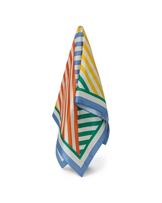 Kurt Geiger White Stripe-Print Square Scarf