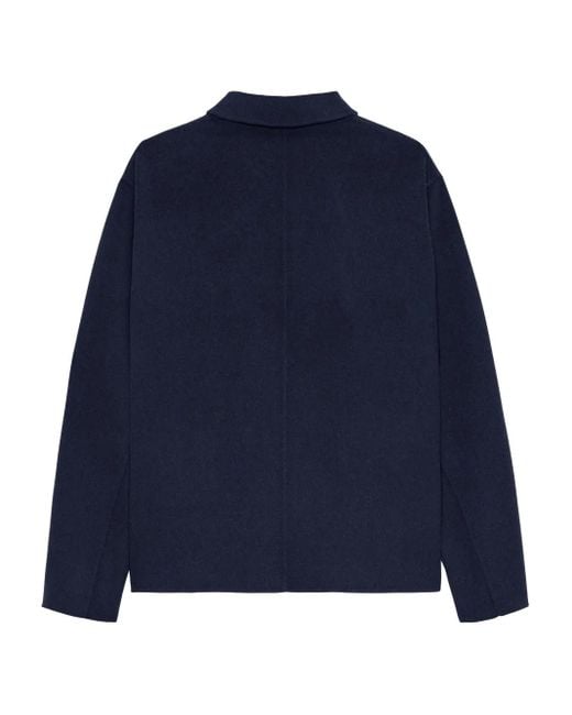 Arma Blue Leather-Pocket Wool Overshirt for men