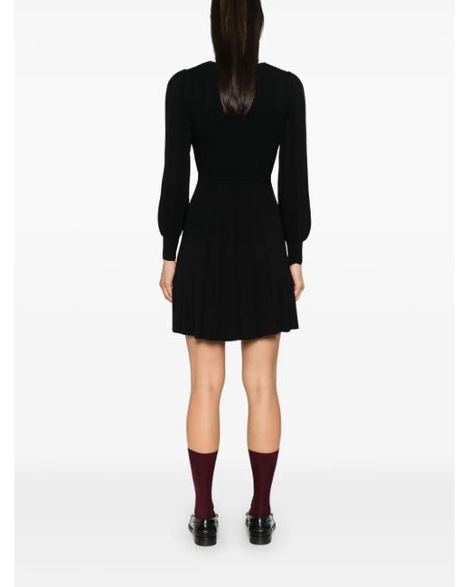 Sandro Lison Pleated-Skirt Knitted Dress in Black | Lyst UK