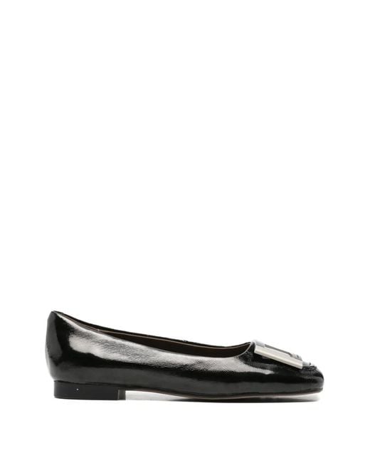 Linda Baumann Black Buckle-Detail Square-Toe Ballet Flats